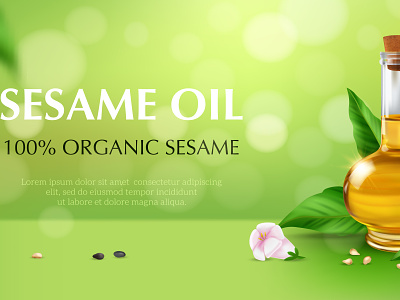 Organic sesame oil poster healthy illustration oil organic realistic seeds sesame vector