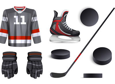 Hockey set equipment hockey illustration realistic sports uniform vector