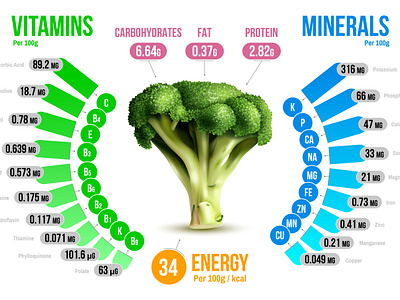 Broccoli nutrients infographics broccoli illustration mineral nutrition realistic vector vitamin