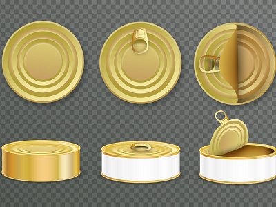 Aluminium tins and cans set canned food illustration package realistic storage vector