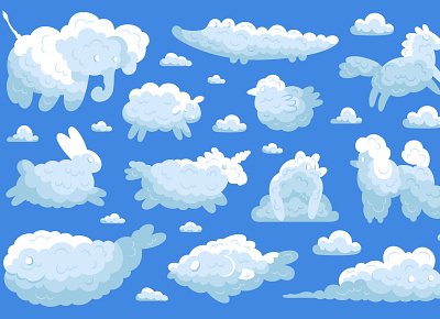 Animal clouds icon set clouds flat illustration silhouette sky vector