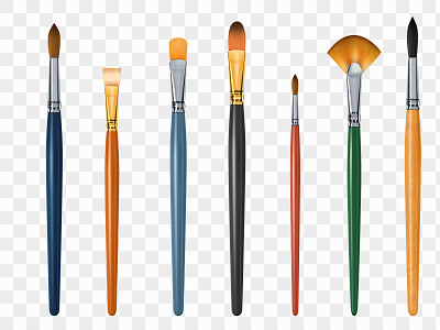Painter brush set artwork illustration paintbrush palette realistic vector workshop