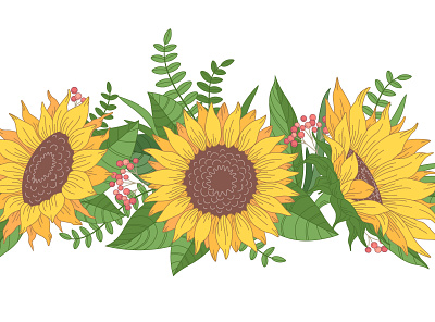 Summer sunflowers composition agriculture cartoon flora illustration summer sunflower vector