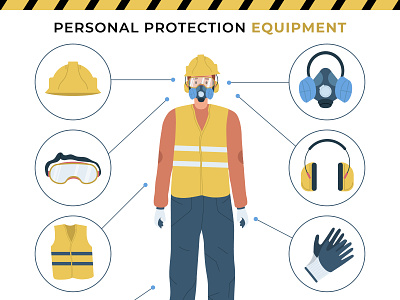 Personal protective equipment poster equipment flat illustration personal protective vector worker