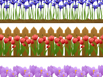 Spring flowers seamless borders set