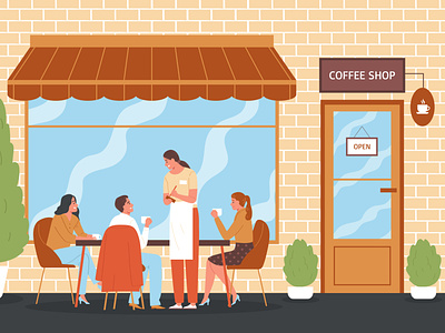 Coffee shop composition coffee customer flat illustration menu shop vector