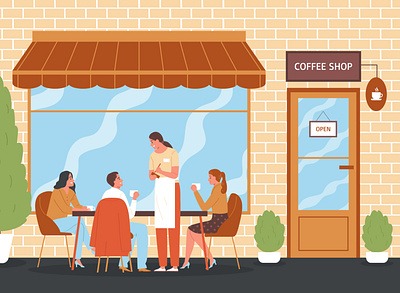 Coffee shop composition coffee customer flat illustration menu shop vector