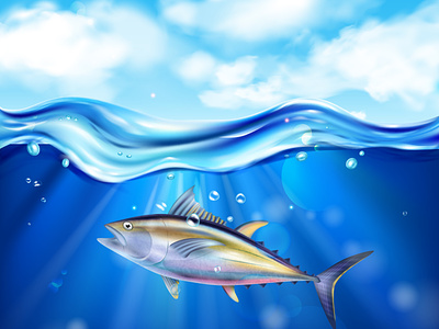 Tuna sea composition fish healthy illustration realistic seafood tuna vector