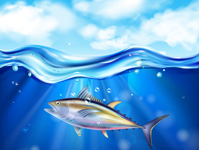 Tuna sea composition fish healthy illustration realistic seafood tuna vector