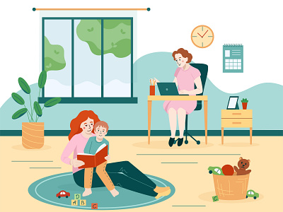 Babysitter composition babysitter flat illustration kid motherhood service vector