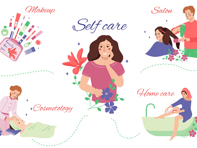 Woman beauty care composition flat hygiene illustration makeup treatment vector woman