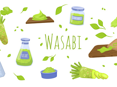 Wasabi sauce composition flat food green illustration ingredient vector wasabi