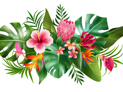 Exotic flowers composition blossom exotic flower illustration realistic tropical vector