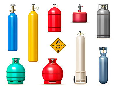 Gas cylinders and tanks set balloon container gas illustration pressure realistic vector