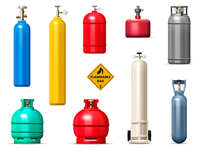 Gas cylinders and tanks set