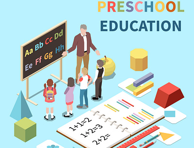 Preschool education education illustration isometric kindergarten preschool vector