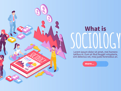 Sociology banner communication illustration isometric science social vector