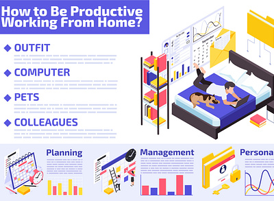 Work from home infographic connection distance illustration isometric online service vector