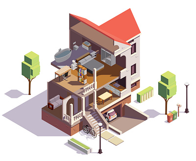 Suburban residential building building illustration isometric suburban vector villa