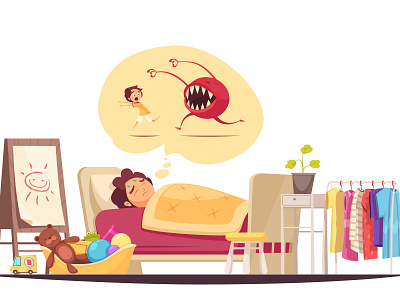 Childhood fears with bad dreams child childhood dreams fears illustration monsters vector