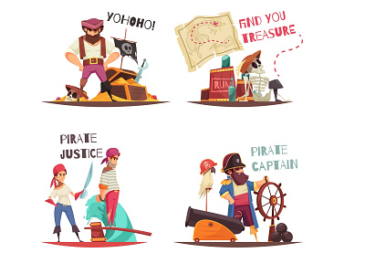 Pirate captain and sailors captain cartoon illustration pirates sailor vector