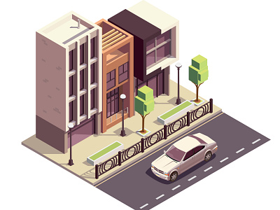 Townhouse buildings isometric composition building illustration isometric townhouse vector