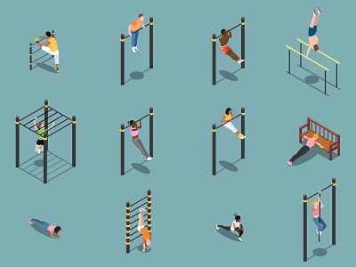 Exercises isometric icons exercises illustration isometric sport vector