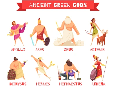 Ancient greek gods ancient cartoon gods greek illustration vector