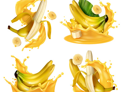 Realistic banana fruits and juice