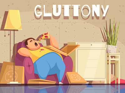 Obsessive eating and overweight cartoon gluttony illustration overweight vector