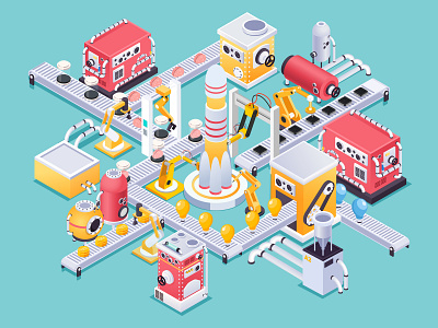 Isometric machine concept craft illustration isometric manufacturing space vector