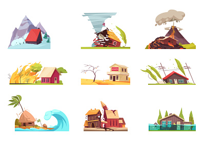 Natural disasters compositions compositions disasters illustration realistic vector