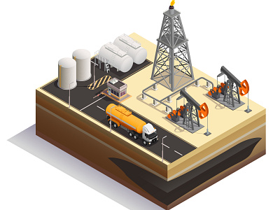 Oil extraction industry set illustration industry isometric petroleum vector
