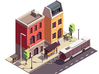 Townhouse buildings composition buildings illustration isometric townhouse vector