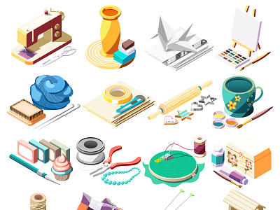 Hobby crafts isometric icons crafts hobby illustration isometric vector