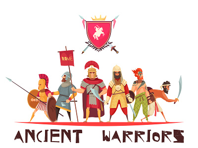 Ancient warriors concept ancient cartoon illustration vector warriors