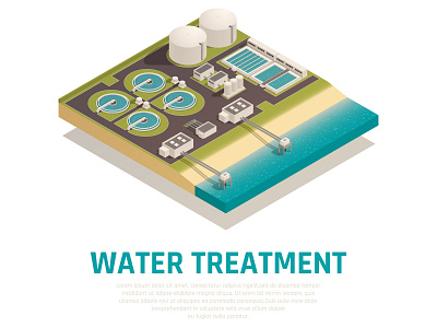 Advanced water treatment plant filtration illustration isometric plant vector water