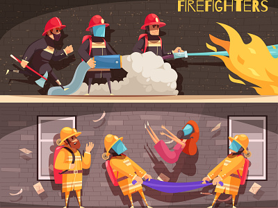 Two firefighter banners cartoon fire firefighter illustration vector