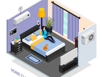 Home climate controlled system air conditioner climate control illustration isometric vector