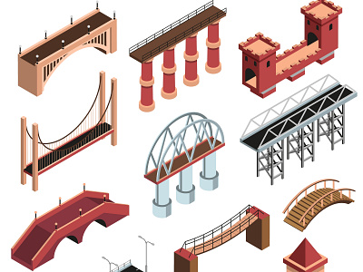 Bridges details bridges constructions illustration isometric vector