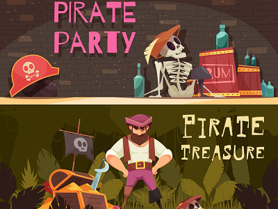 Pirate banners cartoon illustration pirate rum vector