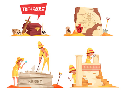 Archeology design concept archeology cartoon hieroglyphs illustration treasure vector