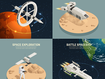 Space ships and station illustration isometric ships space station vector