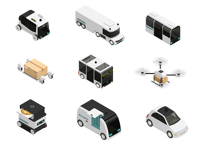 Autonomous vehicles icons driverless illustration isometric vector vehicles