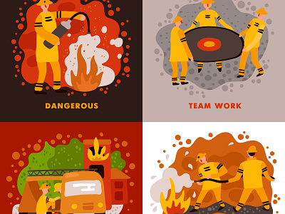 Fire fighting concept cartoon fire fighting illustration rescue vector