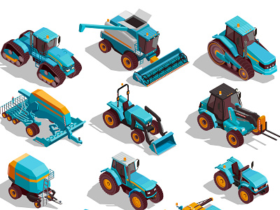 Agricultural machines icons agricultural illustration isometric machines vector