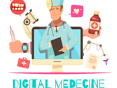 Digital medicine composition cartoon digital medicine illustration online consultation vector