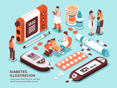 Diabetic patient life diagnosis diet illustration isometric patient vector
