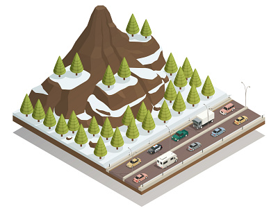 Winter snowy landscape illustration isometric landscape mountains vector winter