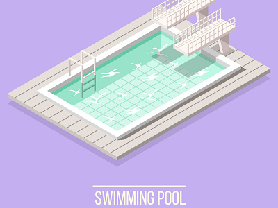 Swimming pool composition diving boards illustration isometric swimming pool vector water